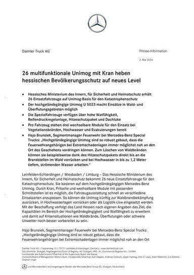 26 multifunktionale Unimog mit Kran heben hessischen Bevölkerungsschutz auf neues Level